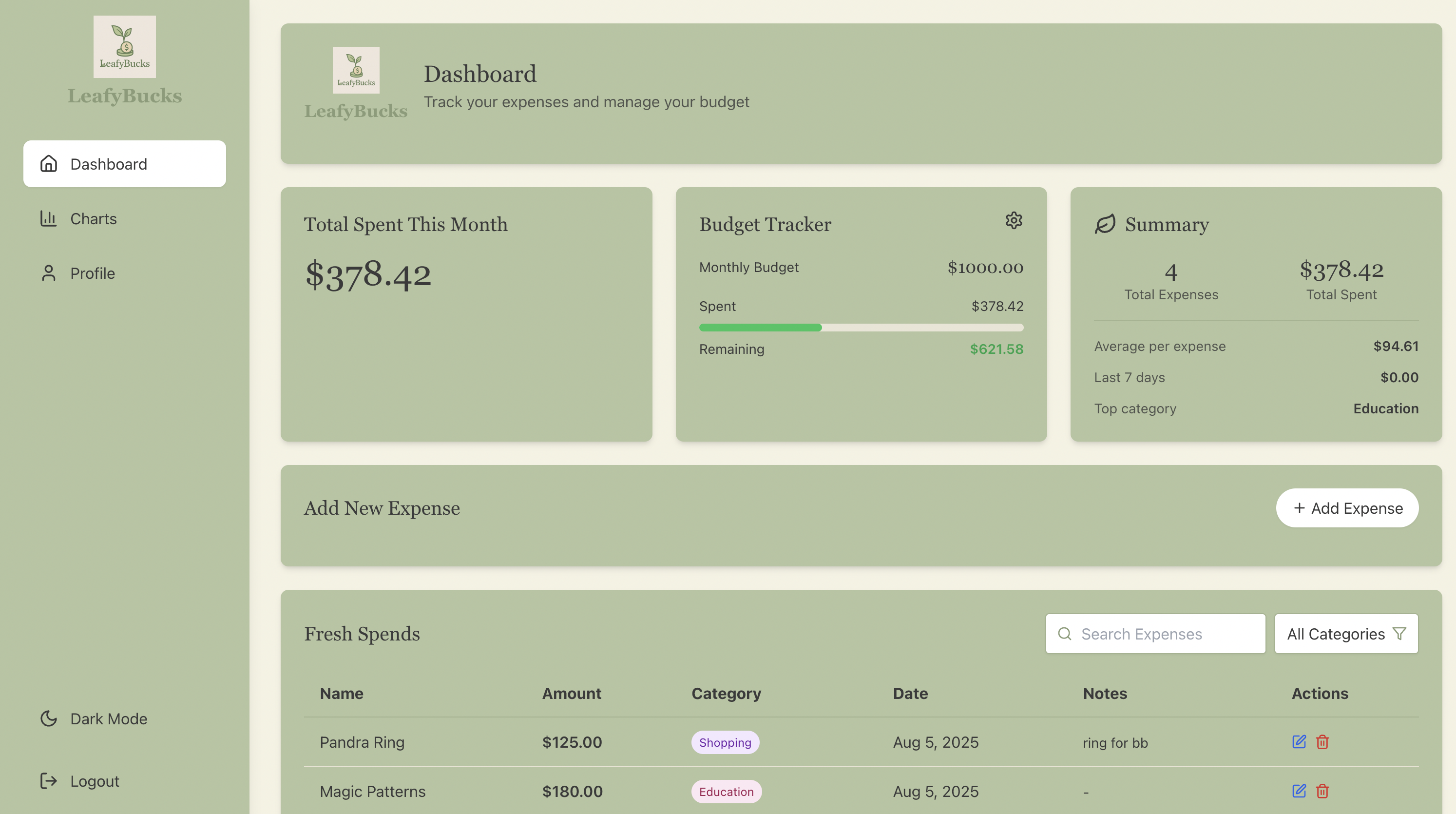 LeafyBucks Expense Tracker